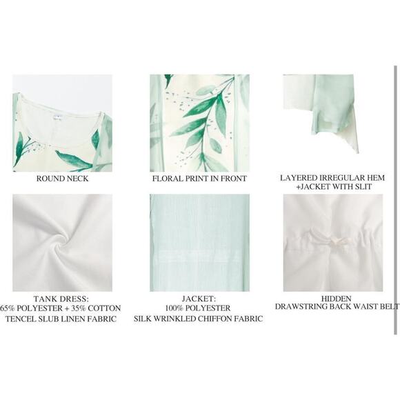 Women's 2 Piece Outfit Floral Sleeveless Loose Maxi with Jacket Formal - Picture 5 of 5